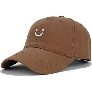 Unisex Brown 100% Cotton Smile Face Embroidered Adjustable Classic Baseball Cap